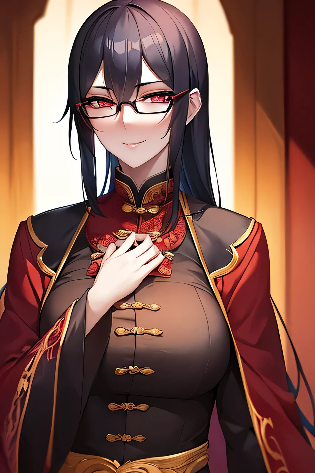 Anime girl with long black hair wearing a top hat and glasses - SeaArt AI