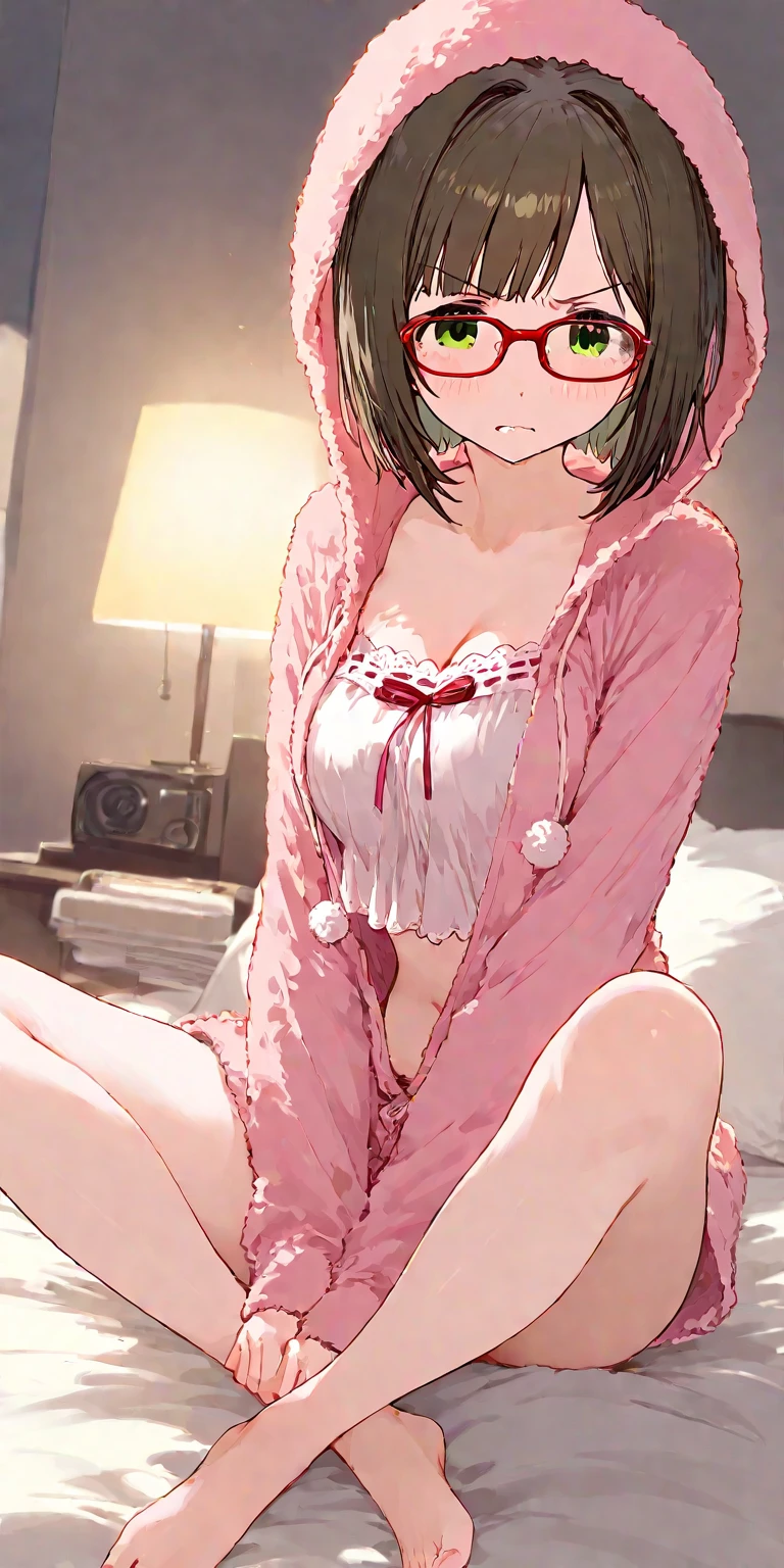 Ultra high definition, ultra high quality, ultra reality, idol girl spreads her legs wide to reveal her panties, lies on the bed and looks at you