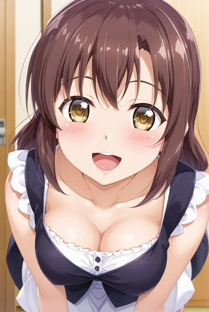Ayumumo, One girl, alone, hair band, meanwhile, White Dress, Dress Lift, blush, Lips parted,, View your viewers, Kneeling、Open your mouth、Sucking penis、Shot from above
