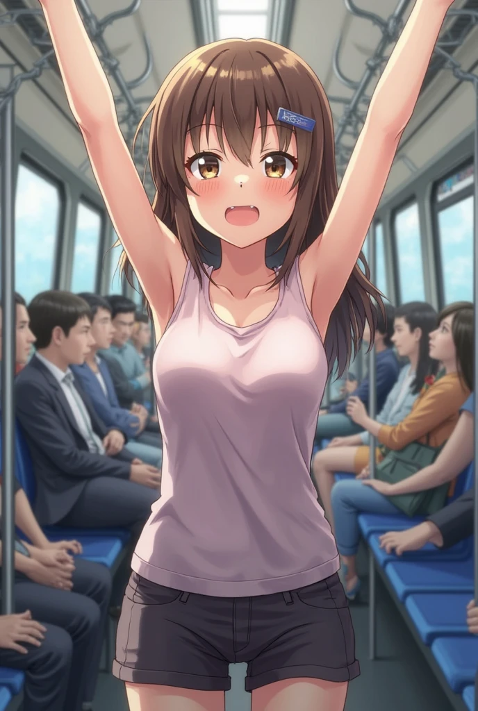 (masterpiece, top quality, best quality, highly detailed:1.6), colorful, 1girl, solo, ((full body)), (girl trembling with sexual climax), urination, piss, peeing self, ponytail、Mass moarashi、 having an accident, pee running down legs, standing,Crossing legs、 (((pee stream))), (pee puddle), pee stain, panties, peeing, blush, trembling, embarrassed,, Brown Hair, Are crying, Yellow pee, Rubbing knees, ((leaking pee)), (((clutching crotch))), leaning forward, hand between legs,toilet, public lavatory,public restroom,Touching the crotch, ((on the train)), Shaking one’s shoulders, Breaking a sweat on forehead, extremely detailed CG unity 8k wallpaper, frilled skirt