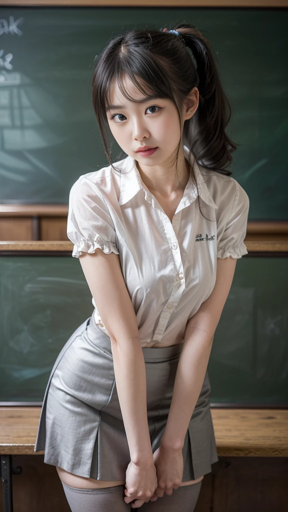 score_9, score_8_superior, score_7_superior, super high quality, masterpiece, Realistic, photographRealistic, sauce_photograph, photography,masterpiece, Highest quality, Very detailed,One beautiful woman, small face, nurse, japanese girl, 25 yo, Thin thighs, Thin legs,short hair, slim、Pure white nurse uniform,Round and shapely breasts,  ((extended down blouse:1.5)), ((White bra)), ((White nursing uniform)), Leaning forward, Touching the ankle, Sweat, (Medium Bust), (Beautiful nipples)、Hospital examination table、During examination、Hospital room、Looking into the camera、Shake your head,　Get on the patient&#39;s lap