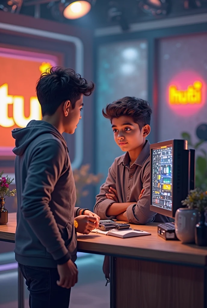"A digital image of a 2 boy sitting in a modern train compartment, traveling from Buxar to Lucknow. The boy has short hair, is dressed casually, and has a backpack next to him. The train interior is clean and well-lit, with large windows showing the passing landscape outside. On a screen inside the compartment, the text 'Buxar to Lucknow' is clearly visible, indicating the journey. The boy appears relaxed, either looking out the window or at the screen, with a calm and peaceful atmosphere in the compartment."