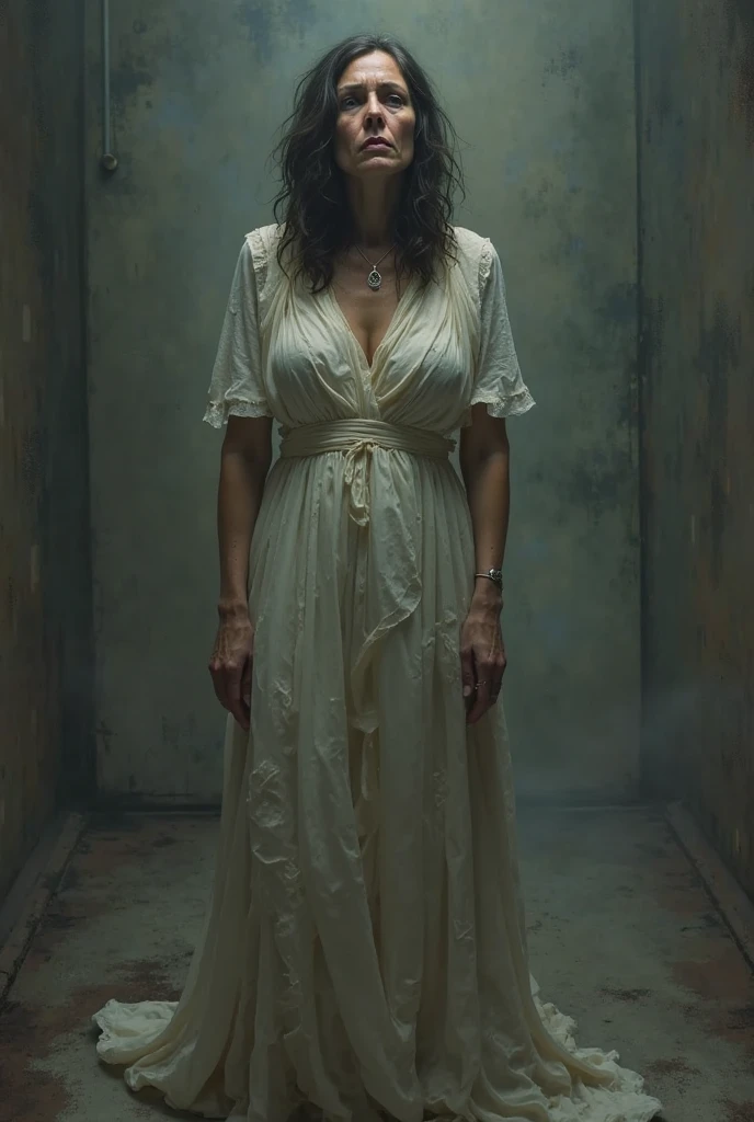 ((best quality)), ((masterpiece)), (detailed), long shot, nude pale women, big boobs, very tall, very long black hair, in bathtubs, alone in gloomy dark mist creepy abandoned bathroom, with blood vein, transparent, artistic, extra details, ultra details