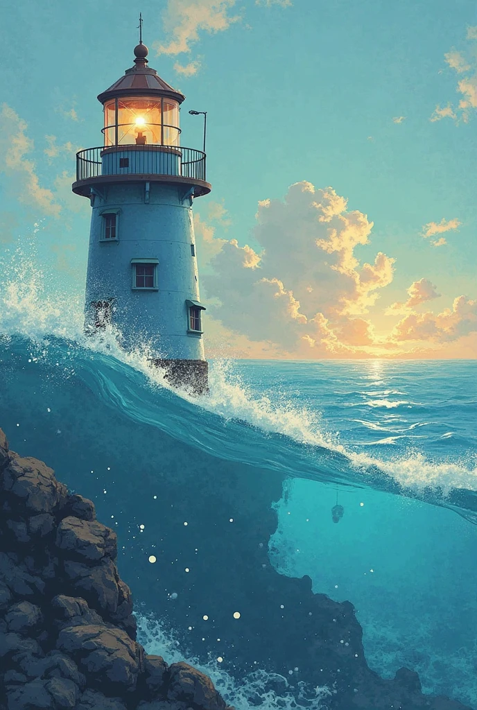 Wallpaper, lighthouse, sea, breaking waves, pink sky, beach, HD detail, ultra detailed, film, hyper realism, soft light, deep field focus bokeh, ray tracing, diffuse (extra thin glass reflections) and ultra realism. --v6