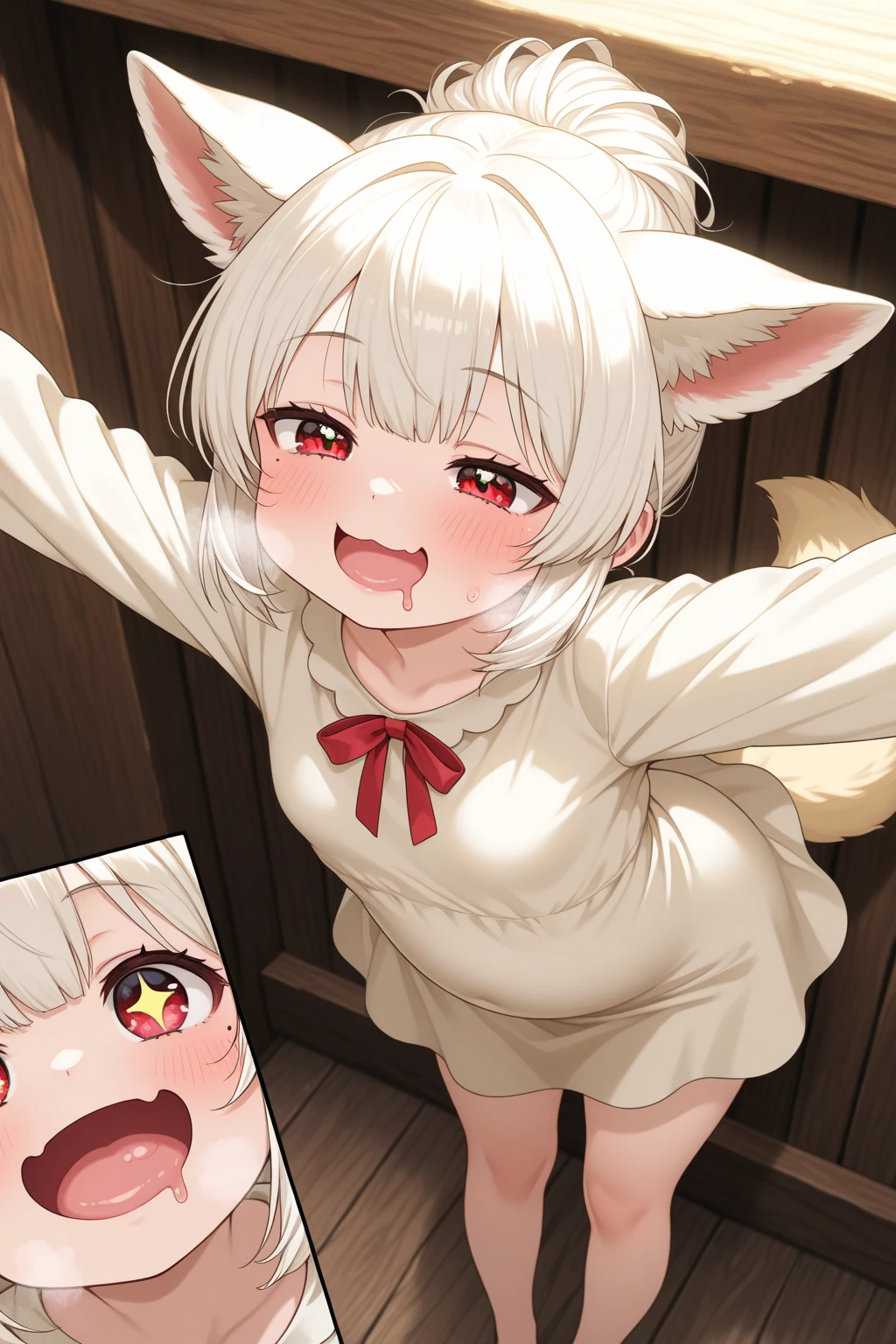 6 year old girl,Masterpiece,High quality,abstract res,Digital painting\(artwork of a\), by Dagasi, Yupa,Kiyosan,(anthro,Fluffy fur,Character focus:1.1),anthro female cat,Short hair,Portrait , eyes with brightness, in a panoramic view, Character focus.(detailedbackground:0.7), 独奏, shaggy, Furry female, female focus, anthr,(Full Body Furry,White fluffy tail、White-pink fur, Pink eyes, White color hair,White legs、Pink white meat pad:1.2), (felid、Black sailor suit、Striped panties、love heart、Shy,saliva,get down on the bed、Elevate your ass、Stick out your tongue、Eyes are confused:1.2),(interiors、In the daytime、inns:1.1)
