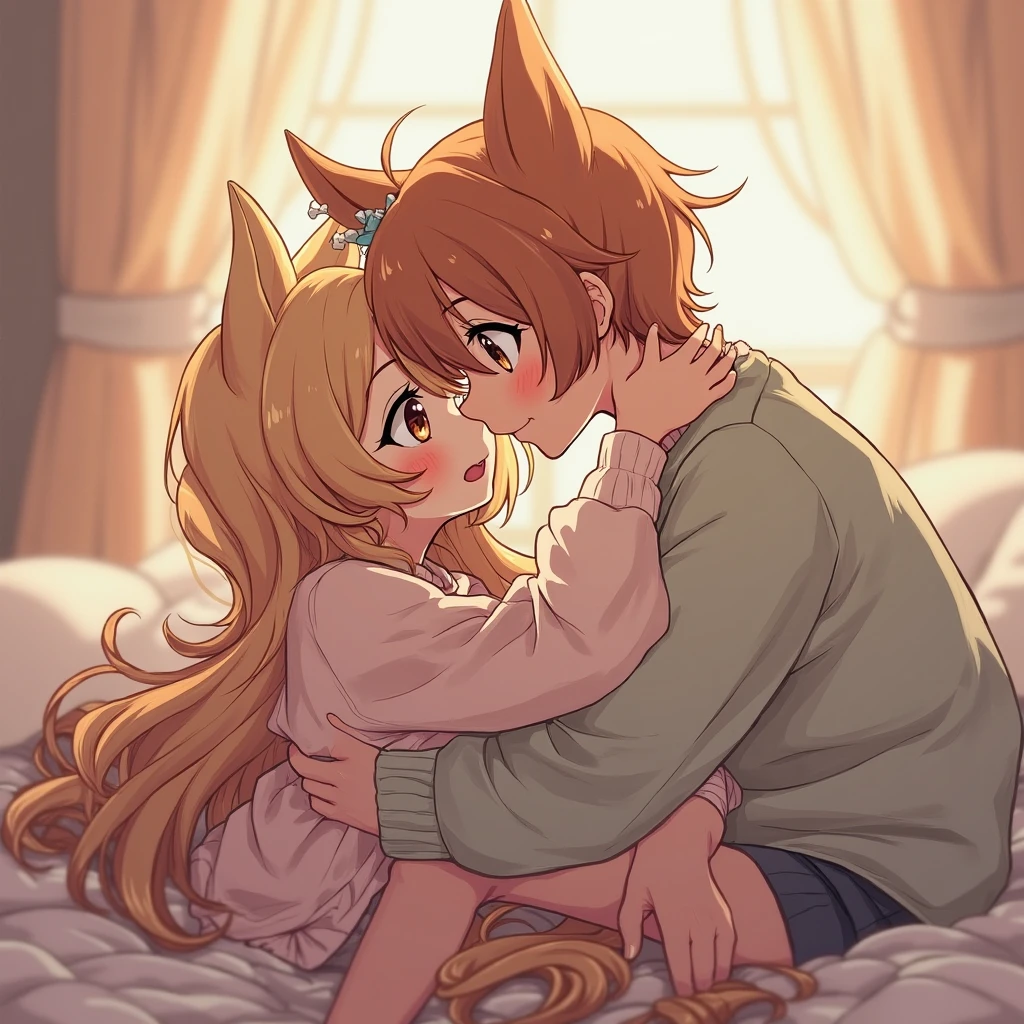 Anime couple hugging dressed as cats