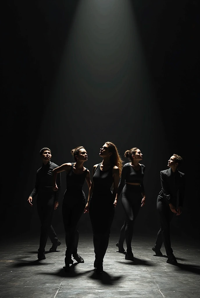 薄tenebrosa部屋に佇むFive women, boundless, generic, silhuette, , boundless, contra-luz, tenebrosa、searchlight、A long shadow stretching forward、Five women、hearing、Remaining evenly spaced, virado para a frente