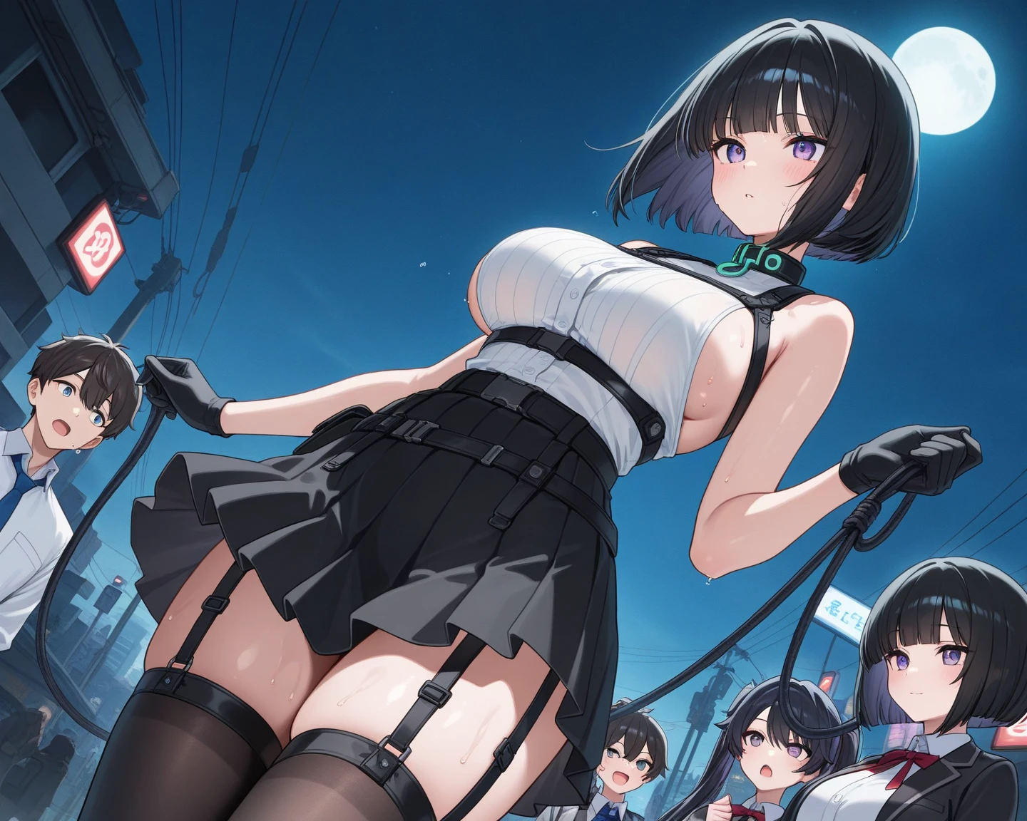 ((((ultra illustrated style:1.0)))),best quality,best animated,masterpiece,ray tracing, global illumination,hanntoumeibani, 1girl, solo,breasts, cleavage,thighhighs, gloves, looking at viewer, navel,bangs,outdoor,full body,standing,high heels,rabbit ears, fake animal ears, <lora:hanntoumeibani:0.8>