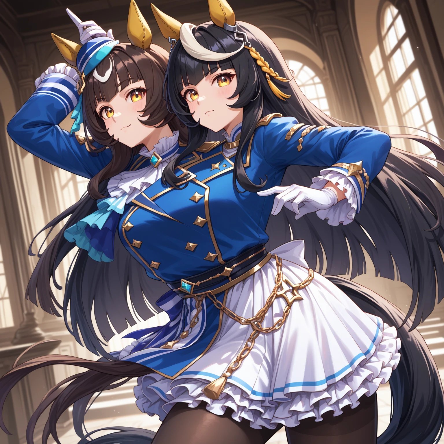dnfCrusader, hat, cross necklace, cross earrings, black dress, detached sleeves, white thighhighs