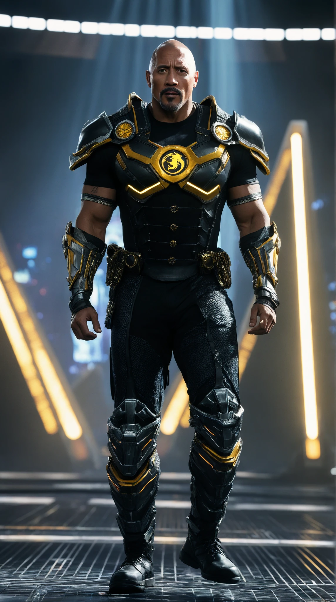 1 man, 1 male, super-hero, muscular man, 25-year old, blonde hair, green eyes, gold and black costume, black fingerless gloves, flames bursting out of his hands, surrounded by flames, finely detailed eyes and detailed face, extremely detailed CG unity 8k wallpaper, intricate details, photorealistic, solo, detailed background, bokeh, raytracing, realistic textured skin, particle effects, depth of field, beautiful figure painting, bright light, amazing composition, HDR, volumetric lighting, ultra quality, elegant, highly detailed, masterpiece, best quality, high resolution, model shoot style,