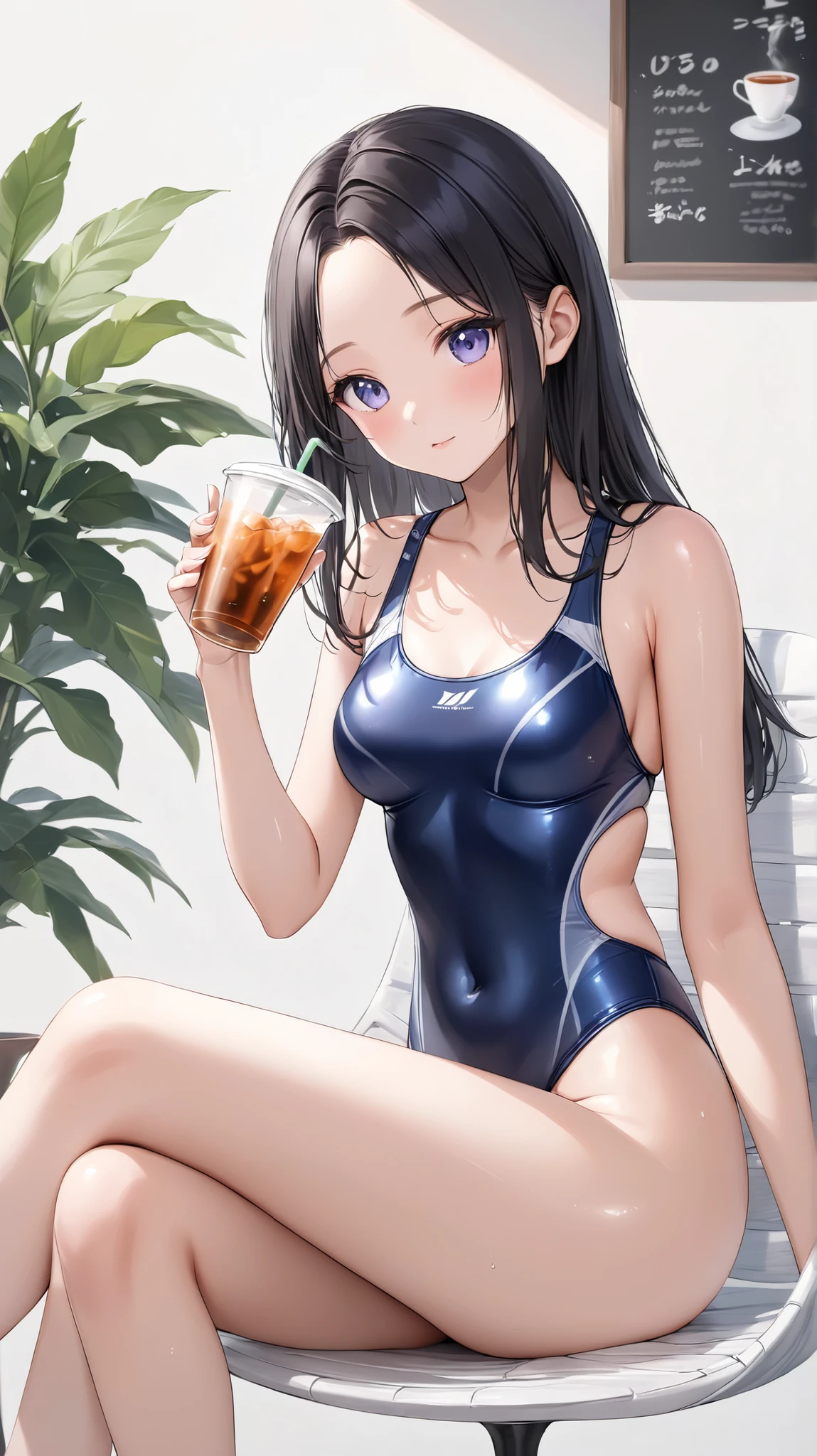 (high quality, 8k, 4K, High Contrast, masterpiece:1.2, 最high quality, Best aesthetics), , Very detailed, Seductive and erotic girl, Age 25,false smile, Forced smile,Shadowy Face,blush,Embarrassed,(Normal milk, ), Focus on the face, Small face,Complex eyes,, laced , Poolside,Pause waiting for insertion, Black Hair,Spatz-type competitive swimsuit,Toned Body,muscle質、muscle,Gatai is good,Muscular,Shortcuts