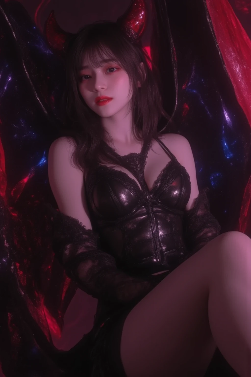 there is a woman with huge breasts covered in latex clothing with a corset and a black and white outfit vey humble, (((big smile)))), wearing techwear and armor, cyberpunk outfit, wearing Japanese techwear, intriguing outfit, cyberpunk clothes all black, cyberpunk style outfit, cyberpunk female anime girl, cyberpunk streetwear, cyberpunk dress, anime girl cosplay, photograph of a techwear woman,   Cyberpunk anime girl, wearing cyberpunk streetwear, full body outfit
