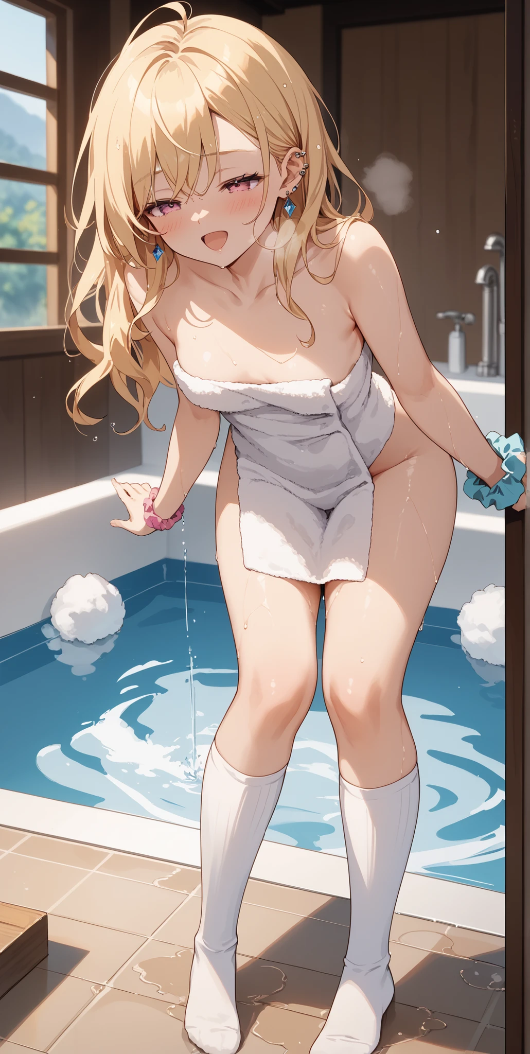 Thicc anime girl in a bathtub, cute, sexyrobutts, splash art anime , thicc, by Shitao, bubble bath, , top rated on pixiv, pixiv, 2b, best anime 4k konachan wallpaper, , guweiz on pixiv artstation, dog tail, cat ears, long weavy hair, top view, laying on stomach, looking at viewer, (ass up)