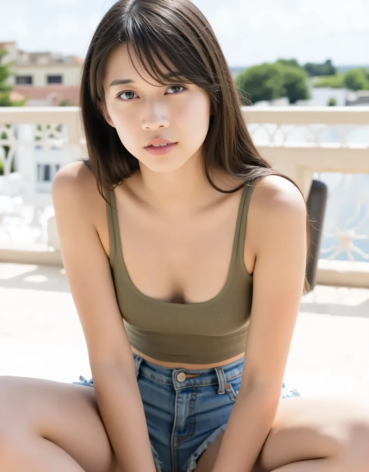 (Raw photo:1.2)、Dazzling sunlight,（highest quality:1.5）,（Precision:1.5）,(High resolution:1.5),（8k),(Japanese:1.7),(Anatomically correct body:1.5),(Clear Eyes:1.5),(Anatomically perfect face:1.5),Beauty、Beautiful girl fighting a giant octopus,Janne Da Arc,Wearing blue armor,Cool female warrior,Composition above the knees,