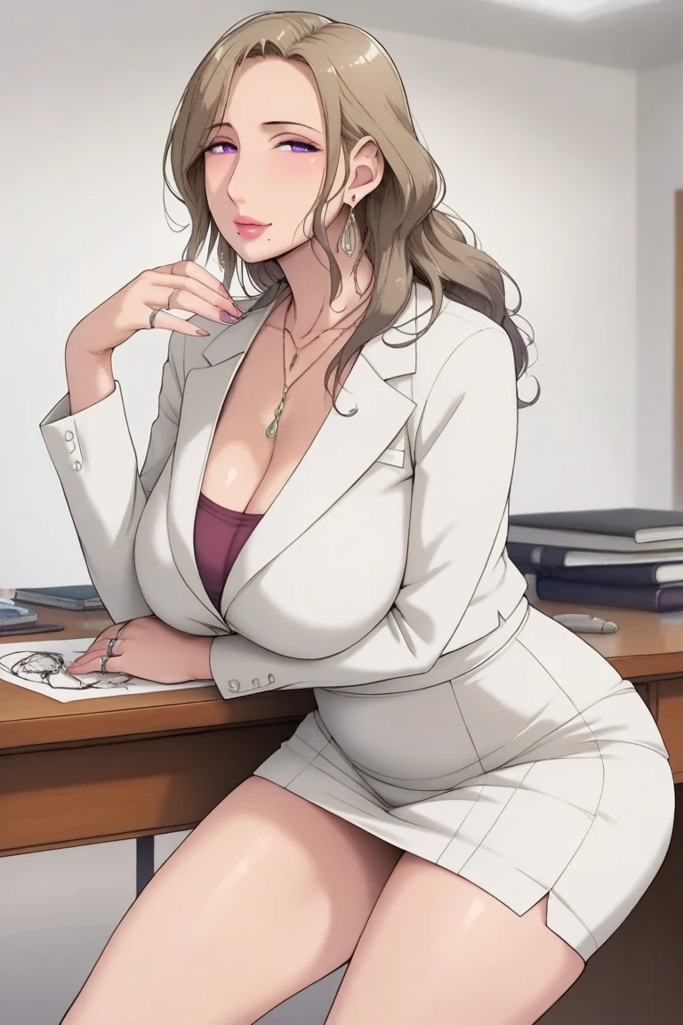 absurdres, (masterpiece, best quality), mature female, milf, solo, (cleavage:0.6), <lora:Yumiko:.55>, fw.yumiko, looking at viewer,  (wide hips:1.2), (office lady, office:1.5),(business suit:1.2),gem necklace, (look from above:1),
(fitness:0.9),(milf:1),(small breasts:0.8), looking at viewer,(plump:0.9), cowboy shot, closed lips, closed mouth, <lora:hipoly_3dcg_v7-epoch-000012:0.1>