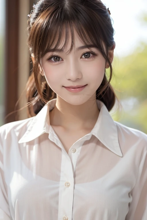 masutepiece, Best Quality, 8K, 8years old, Teen, Raw photo, absurderes, award winning portrait, Smile, Solo, (Night:1.8), Idol face, Delicate girl, Upper body, Digital SLR, Looking at Viewer, Candid, Sophisticated,Thin arms, Professional Lighting, Film grain, chromatic abberation, (Eyes and faces with detailed:1.0), (Bokeh:1.1) , (Office Lady Uniform:1.1) , closes mouth , A dark-haired , drooing eyes , large full breasts , Thicker lips , 10 year old face