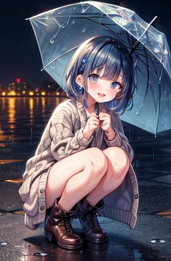 A very cute 11-year-old girl. She came to the lake and is playing by the sea at night.