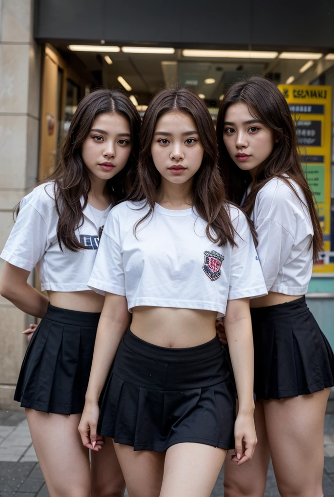 ((4 girls:1.5)、Four women standing closely together on an indoor stage、Four boyish women、17-year-old girls、Group photo of girl band group、I have a guitar)、(Realistic、Like a photograph、Live Action、8k, Realistic, RAW Photos, Best image quality: 1.4), Single-lens reflex camera、RAW Photos, Highest quality, Realistic, Highly detailed CG Unity 8k wallpaper, Written boundary depth, Cinematic Light, Lens flare, Ray Tracing, Realistic background、(A tight fitting black T-shirt:1.4、(Checkered pleated mini skirt:1.4)、Big Breasts、Abdominal muscles、bracelet、Earrings)、(The strap of the bag passes between the chest、paisla、Shoulder bag)、((Silver Inner Color Hair:1.1))、Cute Japanese Band Girls、((whole body:1.5))、(short hair:1.2)、I like that style、stylish、Very detailed、Pay attention to the details、Perfect outfit、(White skin)、Beautiful feet:1.1、View from below、Accurate Arm、Meet on a street corner、Super detailed face