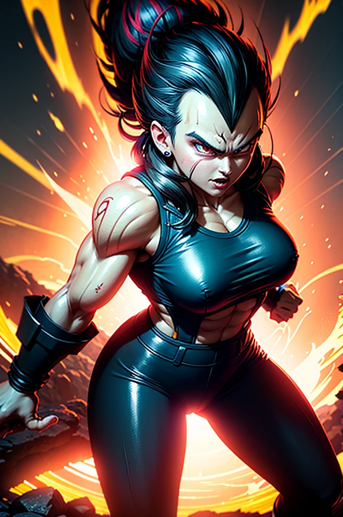 1girl, dragon ball super broly, superhuman, ultra powerful, destroying universe, incredible power, muscular body, intense expression, glowing eyes, energy aura, dramatic pose, cinematic lighting, dark moody atmosphere, epic fantasy, digital art
