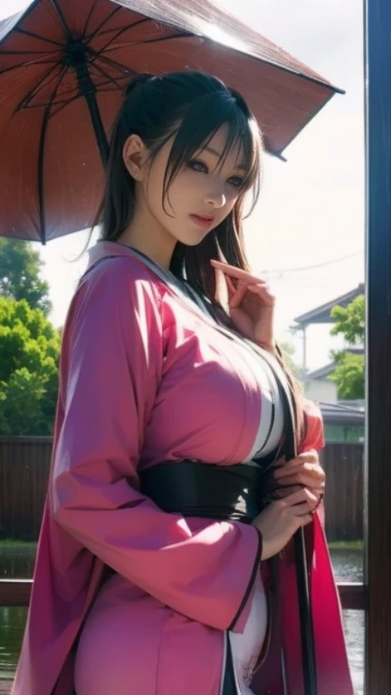 Tabletop, Highest quality, Realistic, In detail, High resolution, 8k wallpaper, Perfect dynamic composition, Beautiful attention to detail, (Shiny Hair, Medium Hair, Wavy Hair), Roll Up Hair, (natural large breasts:1.5),Cute pose, (yukata, yukata, White, Pale pink), smile, 23 years old, (Droopy Eyes), Adult Beauty, Japanese, ((Seduce, Intimate Relationships)), night, Summer festival, working,Walking while looking at shops,profile,