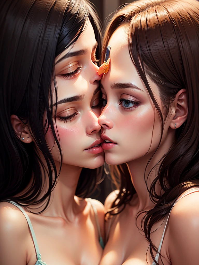 a beautiful angelic woman and a demonic woman, 2 girls embracing, looking directly at the viewer, (best quality,4k,8k,highres,masterpiece:1.2),ultra-detailed,(realistic,photorealistic,photo-realistic:1.37),HDR,UHD,studio lighting,ultra-fine painting,sharp focus,physically-based rendering,extreme detail description,professional,vivid colors,bokeh,fantasy,dramatic lighting,ethereal,mystical,seraphic,elegant,gorgeous,intricate details,chiaroscuro,cinematic composition