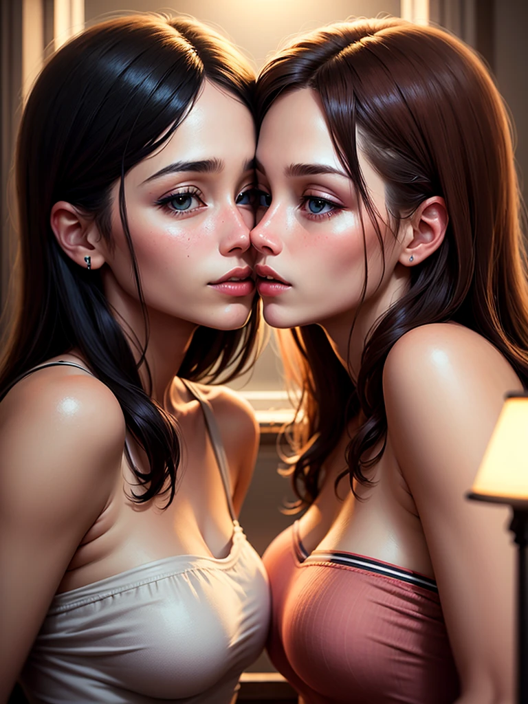girl kissing another girl, detailed, masterpiece, high quality, multiple girls, kissing each other, yuri, saliva, 