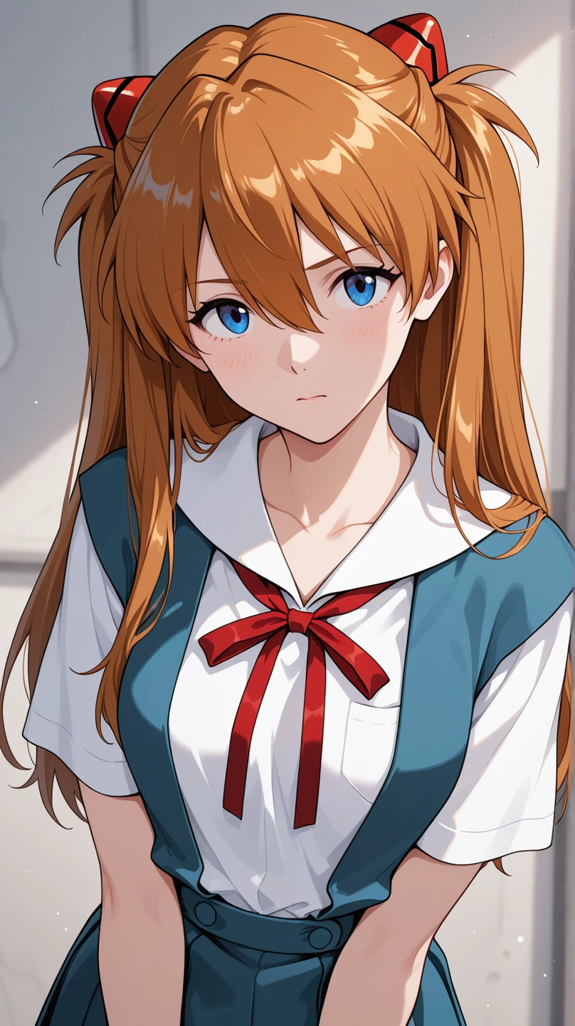 nsfw,asukalangley, asuka langley soryu, (souryuu asuka langley:1.5), blue eyes, hair between eyes, headgear, interface headset, orange hair, two side up,
BREAK blue dress, collarbone, dress, neck ribbon, pinafore dress, red ribbon, ribbon, , shirt, short sleeves, (tokyo-3 middle school uniform:1.5), suspenders, suspender skirt, white shirt,
BREAK indoors, classroom,
BREAK looking at viewer, (cowboy shot:1.5),disdain,contemptuous,open stance,in heat,(((skirt lift, I can see your white panties))),
BREAK (masterpiece:1.2), best quality, high resolution, unity 8k wallpaper, (illustration:0.8), (beautiful detailed eyes:1.6), extremely detailed face, perfect lighting, extremely detailed CG, (perfect hands, perfect anatomy),