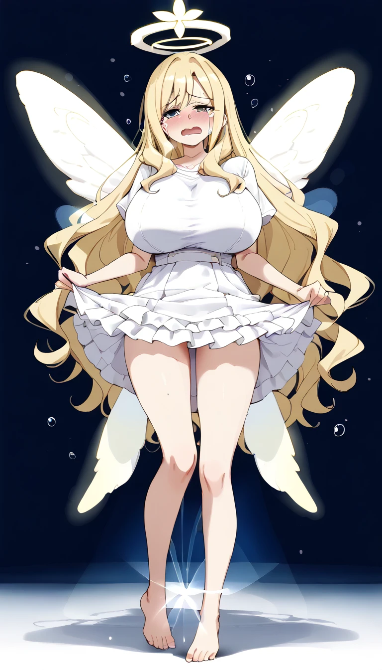 Beautiful pregnant female sorceress, white bodysuit and white stockings, carefree, happy, bunny ears, brown hair, detailed, beautiful face, blue eyes