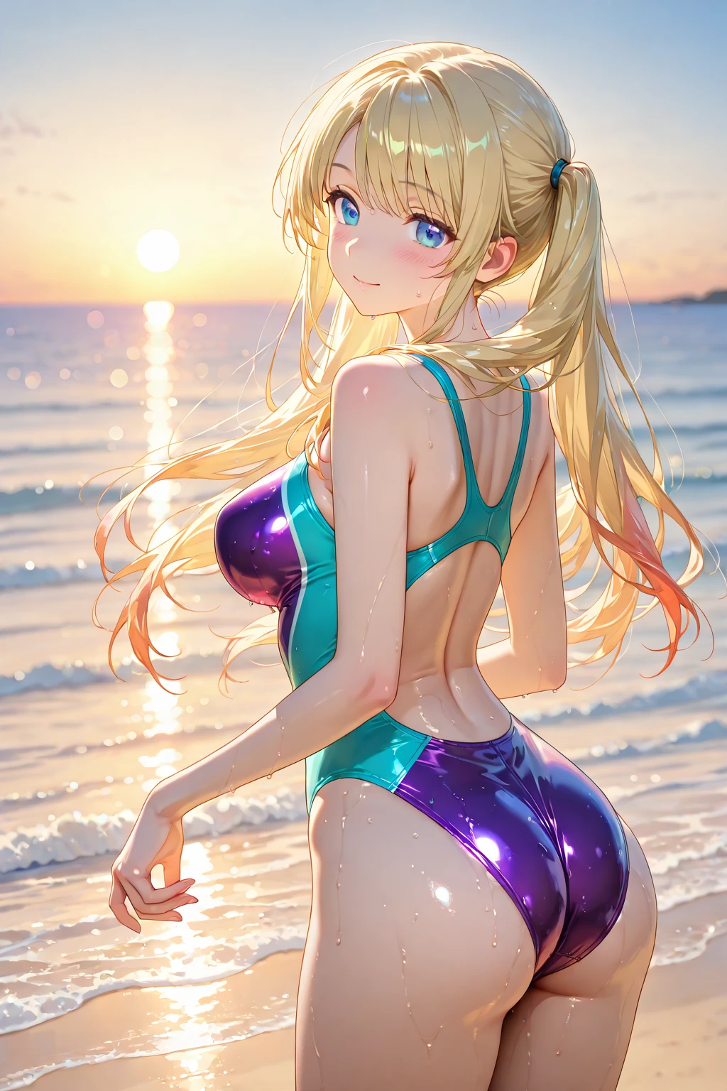 ultra-detailed, ((one girl)), ((tan skin:1.4)), in pastel colors gyaru, (heavy makeup), hyper detailed, absurdres, 8K, Beautiful Face,  (Laugh shyly), ((teasing smile)), ((sweat)), ((Wink:1.5)), (Laugh with your mouth wide open),((Tilt your face:1.6)), View your viewers, ((Bright red cheeks:1.6)),Glossy Red Lips, ((huge breasts:1.5)), ((undressing:1.2)),((Exposed nipples)), noon, Terrace with sea view, ((Anime style background)),masterpiece, Highest quality, so beautiful,Latest, Complex details, ((Long neon pink nails)), (nail art), (ring),(bracelet), (Floral Choker),AI-generated, Complex,High resolution, Highest quality, super high quality,3D Images、3D Images,One person,Blonde long hair,(High Ponytail), (wavy hair:1.3), Blonde anime woman posing for a photo, ((Fine grain、blue eyes、glowing eyes:1.4)), (Squint your eyes:1.1),a hyperRealistic , hyperRealistic , Realistic,Anime woman with long pastel yellow hair, Smooth anime CG art, A girl in a gorgeous pastel-colored kimono,  ((Pastel-colored furisode)),(Pink large floral pattern), Long flower hair ornament,big hoop earrings, Mature Body, Big Hips, tall,Narrow waist, on bench, ((from behind:1.5)), ((all fours:1.5)), ((twisted torso:1.3)), ((Stick your ass out)),(hip focus),