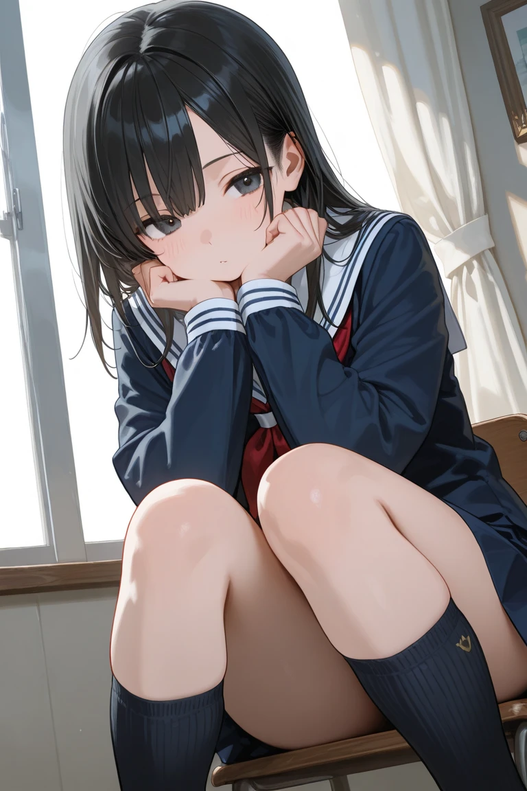masterpiece highest quality high resolution、(cardigan), Sit with your knees bent、Beautiful feet 、On campus、As if looking up from below、Embarrassing