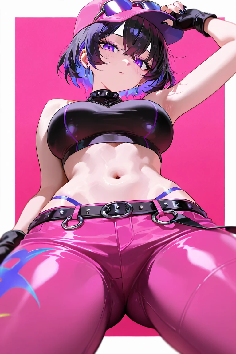 One girl, cyber punk, (whole body:1.1), Knee socks, Cleavage, Perfect Eyes, Perfect Face, Kuvshinov, (Gradient Background:1.2),