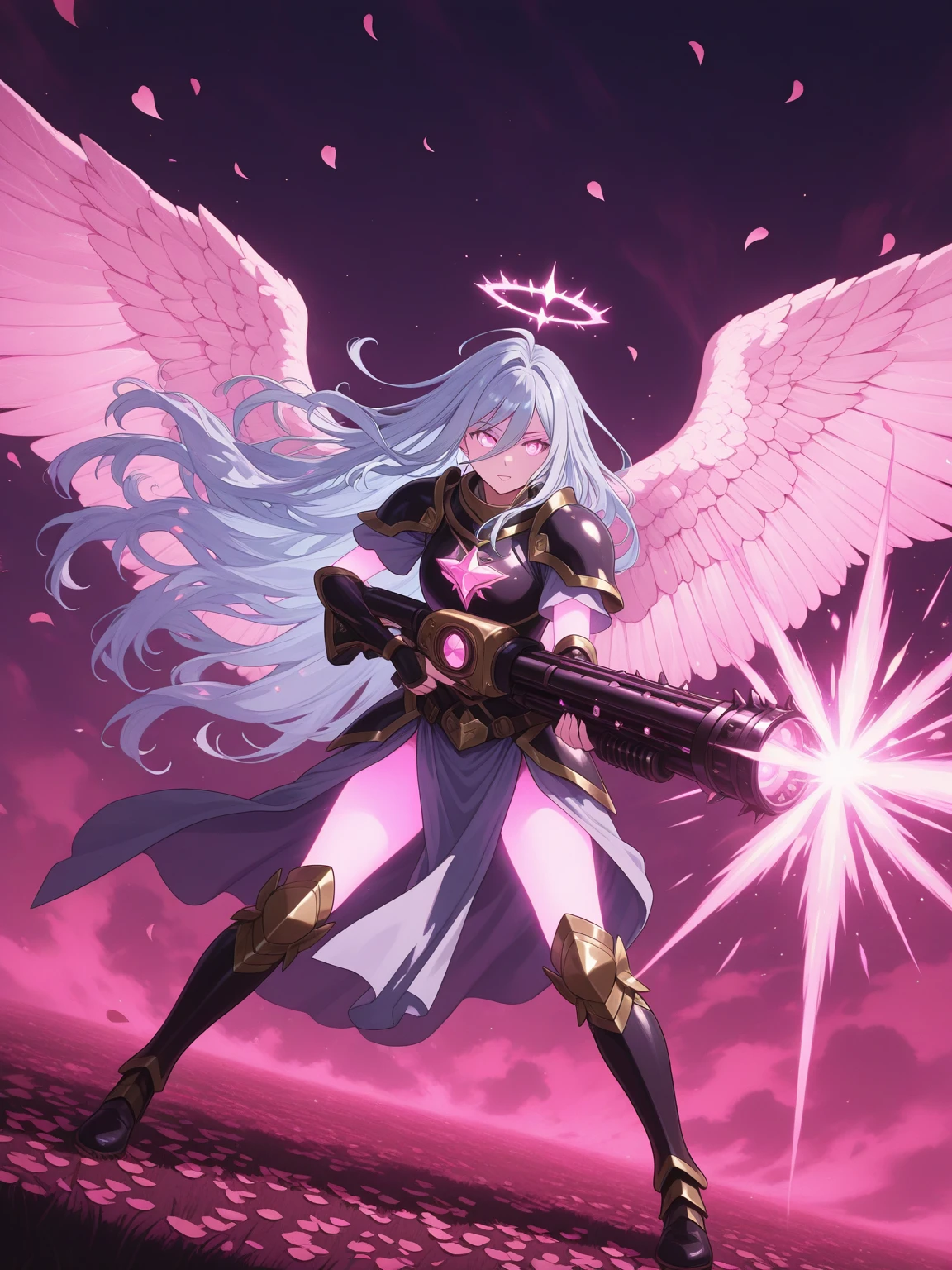 crown chakra RPG character, spiritually enlightened warrior, sacredなつながり, expensive認知度, vibrant aura, powerful energy, intricate armor, elaborate helmet, radiant crown, fantastic light, golden halo, peaceful look, gentle eyes, gentle smile, Seraphic Wings, Ancient symbols, mysterious cane, sacredな巻物, exquisite robe, Transcendent Existence, Celestial Guardian, mysterious power, embodiment of wisdom, Glowing energy, graceful movements, symbolic tattoo, shining rays, harmonious balance, Enigmatic aura, resonance frequency, beyond dimensions, strengthened spirit, spiritual enlightenment, magic sword, Astral projection, universal connection, Inner peace, Revealed divinity, transformed soul, supreme being, divine essence, Ancient prophecy, infinite possibilities, reveal the mystery, expensive_巨乳combat mecha，（blonde girl），(huge ponytail),shining blue eyes，blue light energy long sword，Milky Way，mechanical and sophisticated，（（blonde beauty））public details，mecha wings，elegant，blue mecha，blue shining eyes，（stocking heels），land，mechanical and sophisticated，public detailecha wings，elegant，wood々，I have hands and feet，diagonal，diagonal，Hugeness，Wind，It&#39;s hazy，Mecha&#39;s eyes glow blue，blue mecha，blue shining eyes，Holding a sword of delicate light energy，sky sky，mechanical and sophisticated，public details，Huge mecha wings，elegant，wood々，I have hands and feet，diagonal，diagonal，Hugeness，Baiyun，It&#39;s hazy，Mecha&#39;s eyes glow blue，public details，Winds of the future，sacred，cavalier，combat mecha，shining blue eyes，blue delicate sniper rifle，sky sky，mechanical and sophisticated，public details，Huge mecha wings，elegant，wood々，I have hands and feet，diagonal，diagonal，Hugeness，Baiyun，It&#39;s hazy，Mecha&#39;s eyes glow blue，public details，Winds of the future，sacred，cavalier，My face looks clean，face wearing mask armor，master painting，best quality，official art，Highly detailed CG Unity 8K wallpaper，brighter light，（particles of light，（figure）（color）good looking，Impeccable，（（graphic painting）），（heavier stroke）），（thick line），best image quality，master painting，filigree，long eyelashes，（（（silhouette））），highly detailed background，tulip，banana leaf，lily，dew，date palm flower，Ryu，pale white off shoulder dore sotho sunlight，（people々close-up of），（（super highest quality））， （（Very masterpiece））， （（super detail：1.4））， （（Surreal realistic 3D））， dragon warrior girl， Machine body， Dynamic action poses in battle scenes， Very complex and heavy fighter mechanical weapons， Off-shoulder fashion that combines intricate steampunk and gothic ， intricate steampunk headgear， Very thin long mechanical boots above the knee， Fluttering lace flare mini skirt， Beautiful big breasts pointing upwards，somewhat long, Windになびく縦巻きの銀髪，Countless Shining Big Sess