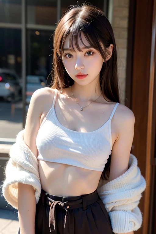 An ultra-high picture quality,8k,profetional lighting,25-year-old girl,Detailed eyes,A detailed face,Detailed hair,Detailed skin,realskin,Beautiful skin,Raw photo,slenderbody((,Fluffy short hair)),Beautiful and piercing eyes,off shoulders,small tits,selfie angles,a necklace,Sexy Beauty,Sexy collarbone,(Ultra-realistic image quality),dynamic shadow,Jet black background,Pale Blue Eye,
