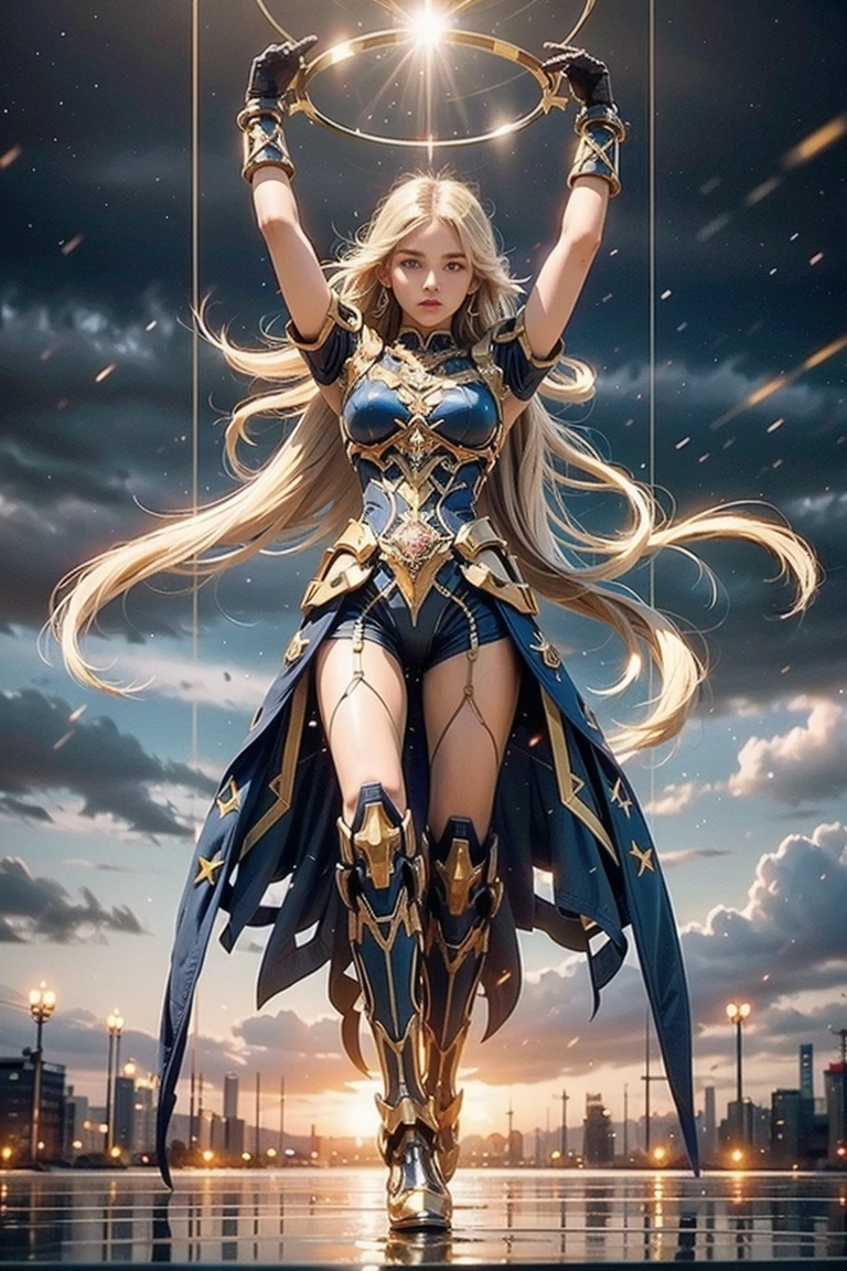(((masterpiece, best quality))), (((high quality))), (((high resolution illustration))), (((hyper detail))),NSFW, (((Wordsworth's Sharon))),(((Very beautiful long blonde hair))), (((Very beautiful face))), ((((Detailed face)))),(((very beautiful blue eyes))),(((Realistic Skin))),(((her face is flushed))),(((slim body))),(((slim thighs))),(((small breasts))),(((very beautiful slender legs))),(((gold and blue and red and white armor with extremely detailed and intricate decoration))),(((beautiful earrings))),(((beautiful hair ornaments))),(((in the sea at the very beautiful beach))),(((wet her skin))),(((1girl))),(((1boy))),(((very angry))),(((a girl is walking with a boy ))),(((from below)))