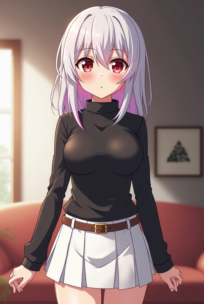 anime girl with white hair purple eyes and black clothes