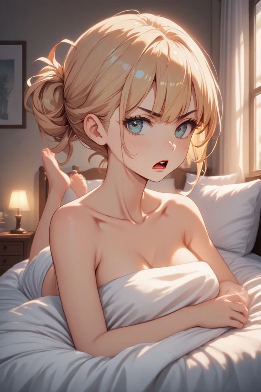 ①品質:(ultra detailed:0.8), (Perfect hands:1.7), (Perfect Anatomy:1.7), (1girl:1.3),(master piece:1.3),(best quality:1.3), detailed,8k,intricate details, ②部分:ultra-detailed face,beautiful detailed eyes,detailed skin, detailed face, <キャラの容姿、背景などのプロンプト> ③環境::(((luxurious bedroom:1.3))) ④被写体:(ayabrea:1.3), ⑤目:blue eyes, BREAK (cat eye:1.1), high resolution ,sparkling pupils, Intricate Iris Details, Captivating Eye Reflections, Sparkling Highlights in the Eyes, Depth and Dimension in the Pupils, Subtle Color Variations in the Iris, Meticulous Eyelash Details, detailed eyes, ⑥胸:(((large breasts:1.3))), (Beautiful breasts:1.3), ⑦体形:thin body type, Miwaki. (beauty legs:1.3). Seven heads, tight waist, small head, ⑧肌:detailed skin, Transparency, Brilliant skin, ⑨髪:(pixie cut:1.4), shiny hair, blonde, BREAK (forehead:1.3), (short hair:1.0), (low hair volume:1.7), (Parted Bangs:1.3), (extra long sideburns:1.3), (side part:1.3), (shaved sides hair:1.4), sidelocks, BREAK <衣装> ⑩衣装 :(beautiful nipples:1.3), (erection of nipple:1.3), (cleavage:1.4), (thick nipples:0.2), (topless:1.3), (Full nudity:1.3), (nude:1.3), (Completely naked:1.3), (naked:1.3), (nsfw:1.4), earrings, Sheer Bra <表情、照明、その他のプロンプト> ⑪照明:brightening light, moody lighting, nature lighting, Best Illumination, ⑫作風:sexy body, animation, illustration, (Bewitching:1.3). ⑬表情:(blush:1.3), (Looking at Viewer:1.3), tear, happy, Face to feel, Love A large amount of milk, waiting for a kiss, ⑭構図: (face:1.5), (), (), (extreme close-up view: 1.4), very wide shot, dutch angle BREAK ⑮行動:(female masturbation,: 1.3), lie down, m legs, spread legs,