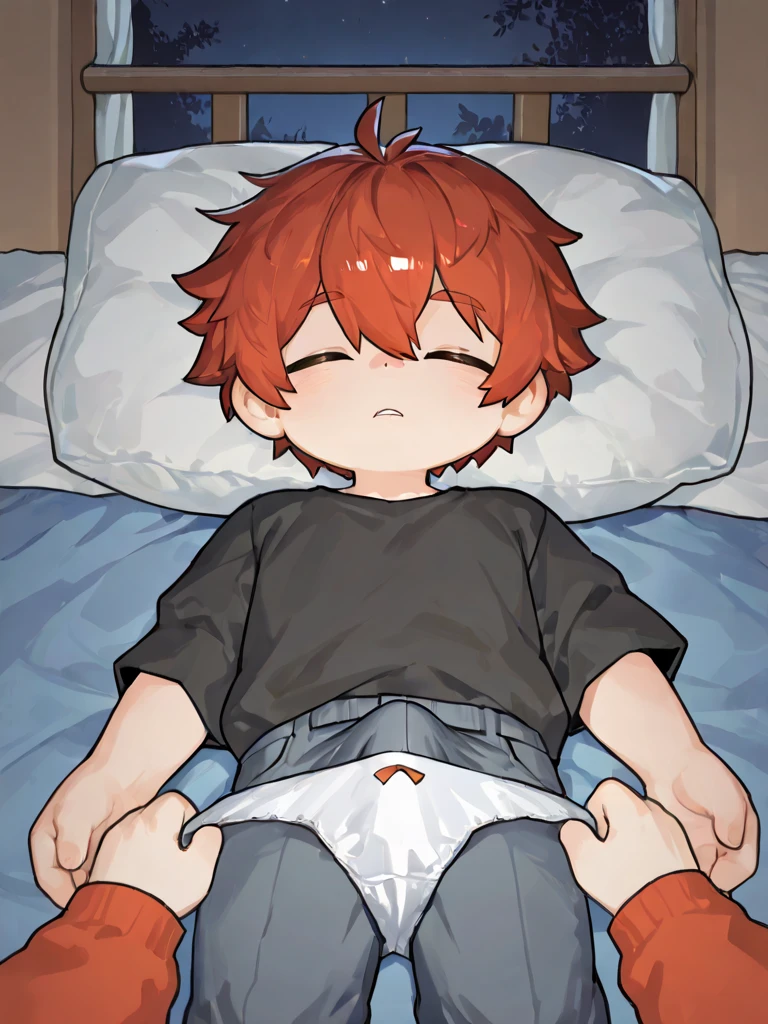4k, (Masterpiece:1), Little boy with orange colored hair and shiny, glowing cyan eyes and barefoot, cinematic, young, boy, child, small, toddler, tiny feet, focus on feet, feet, blushing, (Young:1.4), (Child:1.4), (Shota:1.4), (male:1.4), (boy:1.4), (cinematic:1.4), (nervous expression:1.4), (shy:1.4), (shorts:1.6), (laying on field:1.6),