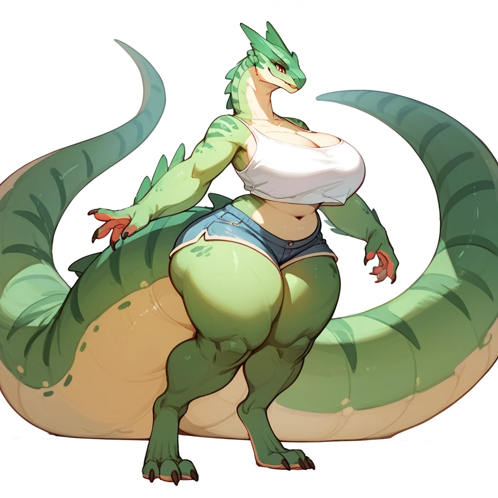 Female hairy lizard anthro, perfectbody, large breasted, female thighs, sultry body