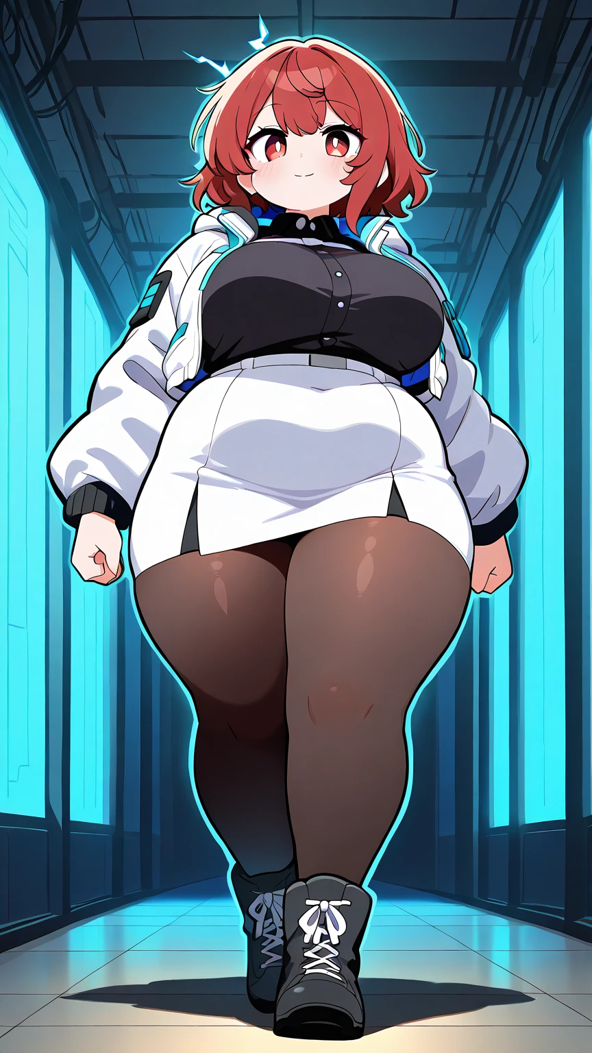 reedio, reedio, bangs, blue eyes, hair ornament, hair between eyes, ponytail, white hair, short hair,
BREAK shirt, thighhighs, gloves, long sleeves, jacket, open clothes, necktie, shoes, shorts, collared shirt, white gloves, black footwear, vest, white thighhighs, open jacket, black shirt, short shorts, white jacket, white shorts,
BREAK looking at viewer,
BREAK indoors,
BREAK (masterpiece:1.2), best quality, high resolution, unity 8k wallpaper, (illustration:0.8), (beautiful detailed eyes:1.6), extremely detailed face, perfect lighting, extremely detailed CG, (perfect hands, perfect anatomy), (large breasts, large hips:1.6)