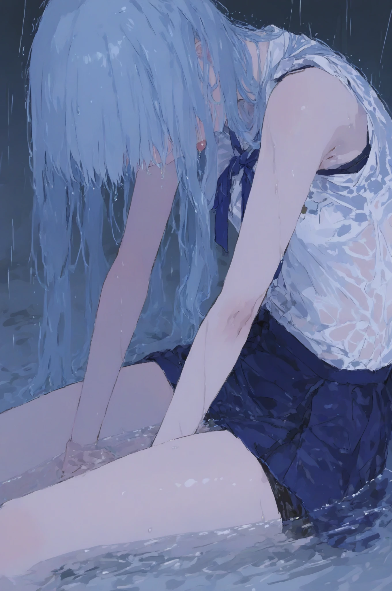 front view, masterpiece, 1girl, glister hair, big eyes,((showing pussy)), armpit, dancing, sweat, wet, see-through, ((silver hair)), armpit through shirt sleeve, no bra, very loose shirt, white shirt, plead skirt, highly detailed face, highest detailed CG, perfect figure, perfect anatomy, medium breasts, slim, 14 years old, solo, 1 girl, beach, mini skirt, full eye open, bangs, arm raiser, peace sign, knee closed, leg close, Elaina, elaina \(majo no tabitabi\), black_headwear, black_robe, bow, bowtie, collared_shirt, hat, hooded_robe, long_hair, long_sleeves, open_clothes, open_robe, ribbon, robe, shirt, white_shirt, witch, witch_hat, yellow_bow, yellow_bowtie, yellow_ribbon,