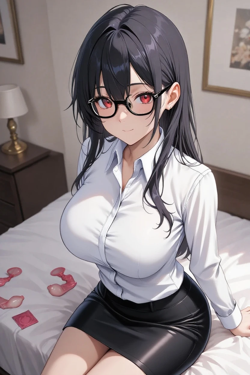 popped collar ,High collar,White shirt,sexy Wife,Lying down,Naked shirt,Dress shirt,Glasses,MOTHER,