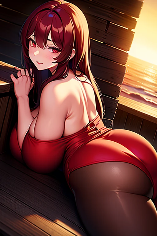 (masterpiece), best quality, expressive eyes, perfect face, ((a red mermaid-octopus girl)), red hair, ((eyes red make-up)), yellow eyes, mermaid bra, looking at viewer, ((shot from below)), dark night sky, sea scenery, cecaelian