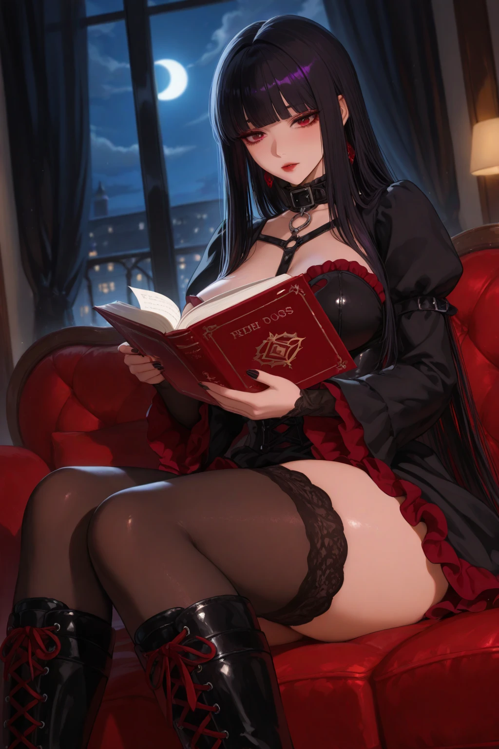 canine, furry, anthro, dog girl, 1female, goth, lace, gothic, short skirt, corset top, underbust corset, breasts, nipples, long hair, brown hair, black fur, dark, fur, long ears, floppy ears, circle sunglasses, blushing, breast press, nsfw, bookshelf, candles, shadows, spiderweb, spooky, self fondle, bottomless, pussy, labia, dripping pussy, cum, womb tattoo, kneeling, summoning_circle, witch, creampie, glowing runes, glowing circle, ritual, tentacles, tentacles from below,