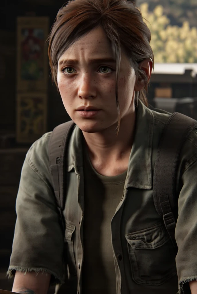 (the last of us:0.9), (Ellie:0.9), natural hair, realistic portrait, 4k, supreme detail, highly detailed, artstation, smooth, sharp focus, cinematic lighting, facing the camera, dark studio, rim lighting, two tone lighting, dimly lit, low key,