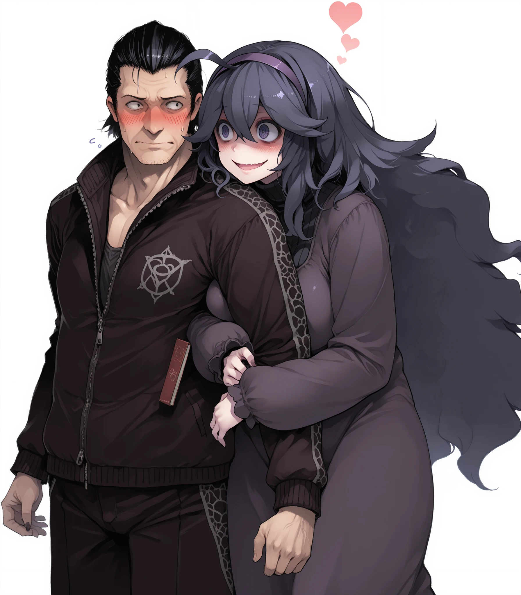 1boy, 1girl, dating, Hex Maniac, Ukyo Tatsuya, source_game, high quality, blushing, confused male, yandere female,