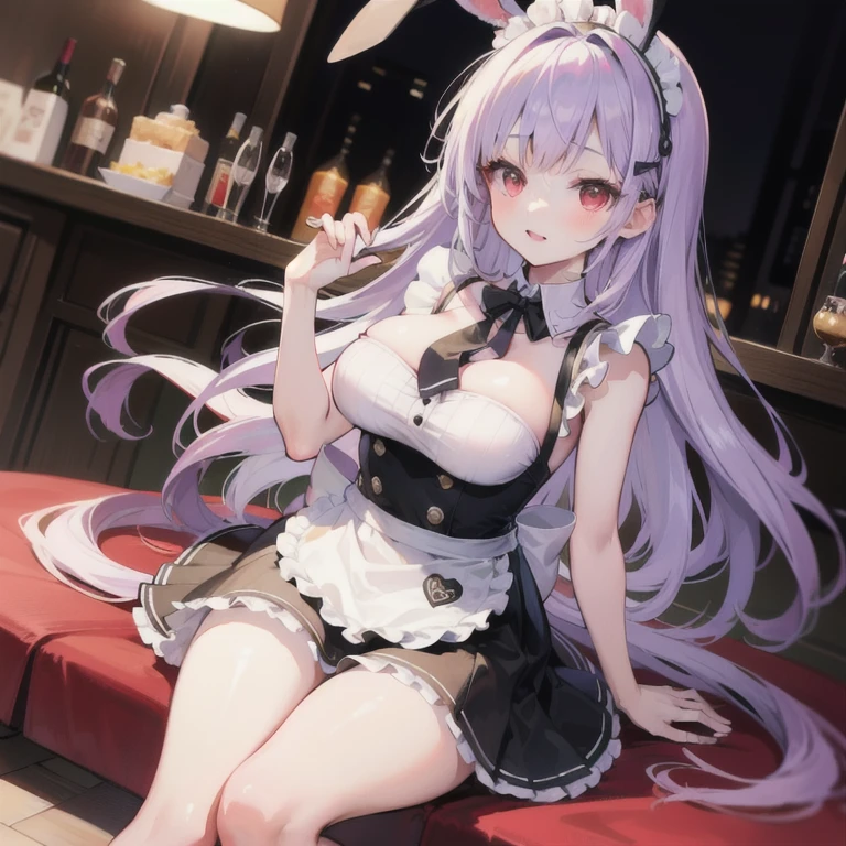 (8K, masutepiece, Best Quality, Official art, Breathtaking beauty and aesthetics, A highly Beautiful detailed, beautiful lighting, The best masterpiece in history that exceeds limits:1.2), (1 Girl, Solo), (16 years old), (Beautiful detailed face), (shiny white skin), (Beautiful big bust, cleavage:1.3), (thighs, zettai_ryouiki, thigh_gap, black fishnet pantyhose, garter straps, garter stockings:1.2), (Beautiful detailed pastel pink twin tails hair, Bangs:1.3), (beautiful detailed droopin pink eyes:1.5), (Beautiful detailed cute black playboy bunny costume, black See-through intricate lace, black bow ribbon, rabbit ears:1.3), (happy smile:1.2), (Attractive, sensational, Look at the camera, cute pose, standing), breathtaking scenery, (ultra detailed realistic beautiful bar counter, Liquor, Cocktail glass, Wine:1.2),