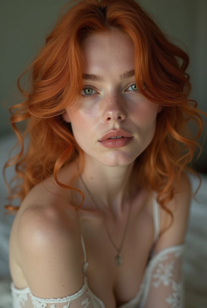 1 fille dans, 18 ans, seulement, Oeuvre esthétique, rousse irlandaise, cheveux roux ondulés, cheveux roux mi-longs, Des yeux brillants, yeux gris clair, quelques petites taches de rousseur, peau pâle, d-up, clivage, (peau texturée, pores de la peau:1.1), (taupes:0.8), peau imparfaite, chair de poule, (fond d'écran 8k extrêmement détaillé), éclairage doux, Haute qualité, grain de film, Mise au point nette du Fujifilm XT3, f5.6, 50mm, Détails élevés, netteté,(Lumière naturelle), dansant, Pantalon de yoga, Haut transparent, jambes galbées, détails fous, Détails complexes, hyperdétaillé, grand, fond sombre, lit, tout le corps, gros seins gaies, sourire taquin,