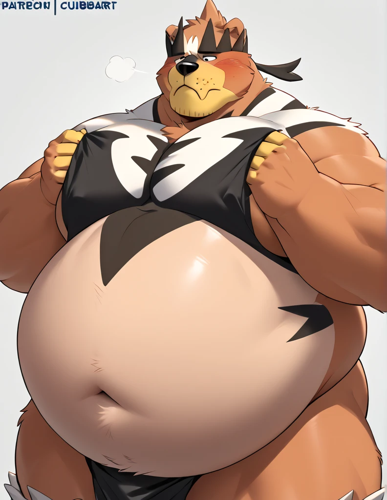 Deer, fat, belly, fat body, Male Focus, Stomach, white Underwear, Detailed bulge, Nipples, Full Body, Flexing, sex