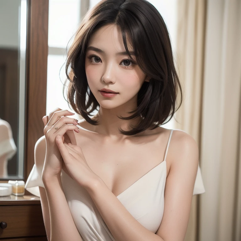 best qualtiy， tmasterpiece， ultra high resolution， （realisticlying：1.5）， RAW photogr， 1 cat， adolable， in the darkness nigth， deep shading， low tune， cold light， Sexy look,shoulder length straight bob hair,slim