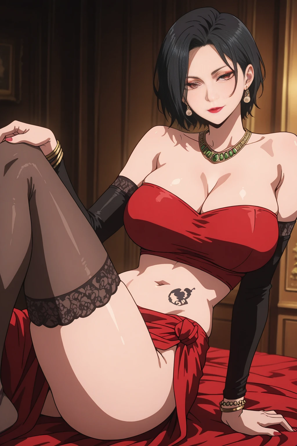 ((ultra quality)), ((work of art)), ((8k)), ((yor)), murderer, ((Bblack hair)), (beautiful face), (), enchanting, ((curious facial expression)), looks at the camera with a slight smile, (white skin color), (Caucasian skin), body shine, ((beautiful detailed female eyes)), ((Eyes red)), (beautiful female lips), (dark eyeliner), (beautiful female hands), ((ideal female figure)), ideal female body, beautiful waist, beautiful hips, medium breasts, (cloth: yor suits), ((subtle and beautiful)), lies sedately, ((Depth of field)), ((high quality clear image)), (clear details), ((high détail)), realistically, ((Focus Clear)), アニメ.